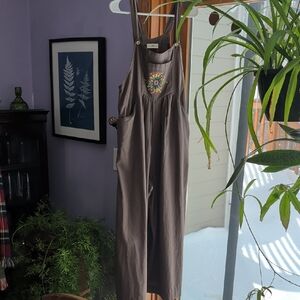 Natural Life Brown Embroidered Jumpsuit Wide Leg
